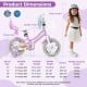 12-inch girls bike with doll seat, streamers, adjustable seat, and training wheels for kids aged 3-4 years old.