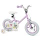 Purple 12-inch kids bike with adjustable seat, dual brakes, and training wheels for children aged 3-8 years.
