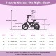 12-inch purple kids bike with adjustable seat and handlebar, designed for 3-8 years old, featuring training wheels.
