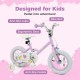 Purple 12-inch kids bike with anti-slip grips, adjustable seat, and training wheels for safe riding adventures.