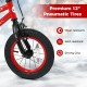 12-inch wear-resistant pneumatic tire on a kids bike, designed for ages 3-5, ensuring a strong grip and safety.