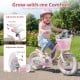 Adjustable pink kids bike with basket and streamers, designed for girls aged 3-4 years, featuring training wheels and.