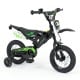 Kids 12-inch black bike features race styling, adjustable handlebar, training wheels, and a comfortable seat for ages 3-4.