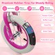 Close-up of premium rubber tires on a pink 12-inch kids bike, designed for steady riding and safety on various surfaces.