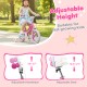 Adjustable height features of the 12-inch pink kids bike, suitable for ages 3-8, with a comfortable seat and handlebar.