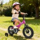 12-inch pink kids bike with removable training wheels, adjustable seat, and handbrakes for safe, comfortable riding.