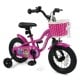 Pink 12-inch kids bike with training wheels, adjustable saddle, and removable basket for ages 3-4 years old.