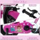 Close-up of the pink 12-inch kids bike's handle brake and fully enclosed chain guard for safe riding.