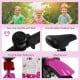 Close-up of the comfortable padded seat on the 12-inch kids bike in Magic Rose, featuring safety reflectors and a bell.