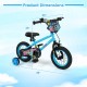 12-inch kids bike with training wheels, blue color, featuring adjustable seat and vibrant monster graphics for ages 3-8.