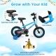 12-inch blue kids bike with adjustable seat, detachable training wheels, and vibrant monster graphics for ages 3-8.