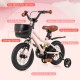 12-inch kids bike with basket, adjustable handlebar, dual brake system, and removable training wheels for ages 3-4.