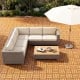 Acacia wood interlocking deck tiles in a natural finish, showcasing a waterproof design for outdoor use.