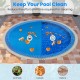 Round above ground swimming pool with a cover, preventing leaves and debris while retaining solar heat.