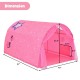 Pink kids play tent with star design, measuring 57"x40"x32.5", featuring mesh windows and storage pockets for indoor.