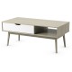 Gray coffee cocktail accent table with drawer and open shelves, perfect for stylish living room storage and.