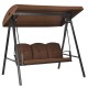 Outdoor 3-seat porch swing with adjustable canopy and removable cushions in coffee color, perfect for backyard.