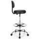 Adjustable black swivel drafting chair with mid back, foot ring, and rolling casters for versatile workspace use.