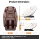 Full body zero gravity massage chair dimensions with SL track heat, suitable for heights 5.2' to 6.1', weight capacity.