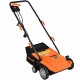 Electric scarifier with collection bag, 12 Amp motor, and adjustable depth for efficient lawn care and debris.