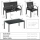 Black 4-piece patio furniture set featuring a glass top coffee table, loveseat, and two single chairs for outdoor.