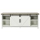 TV stand media center console cabinet in white with sliding barn doors, ample storage, and adjustable shelves for.