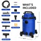 Blue 6.6-gallon wet dry vacuum cleaner with blower, 1200W motor, includes hose, filters, and various nozzles for.