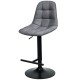 Adjustable gray linen bar stool with a swivel design and T-shaped footrest, perfect for kitchens and cafes.