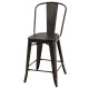 Industrial metal counter stool with removable backrest, solid steel and elmwood seat, perfect for kitchens or bistros.