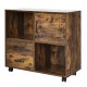 Mobile file cabinet in brown with open compartments, drawers, and wheels for easy movement in any room.