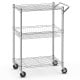 3-tier rolling utility cart with adjustable shelves and lockable wheels, perfect for kitchen or office storage.