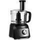 8-cup food processor with 500W motor, variable speed, and three interchangeable blades for versatile food preparation.