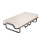 Folding rollaway bed with a memory foam mattress on a sturdy metal frame, ideal for guests and compact storage.