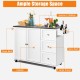 Kitchen island with stainless steel top, 2 doors, 3 drawers, and towel rack, perfect for organized kitchen storage.