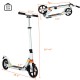 Folding aluminium adjustable kick scooter in white with 8" wheels, suitable for adults and kids, weight capacity 222lbs.