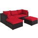 Single chaise lounge from the 5-piece patio rattan sofa set with thick red cushions, perfect for outdoor lounging and.