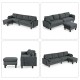 Reversible L-shaped sectional sofa couch in gray with movable ottoman, ideal for living room or office space.