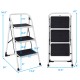 Folding 3-step ladder with handgrip, anti-slip platform, and stable triangular structure for home or office use.
