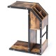 C-shape industrial snack end table with storage, made of particle board and metal, perfect for living room organization.
