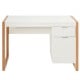 Modern white computer desk with a sleek design and spacious tabletop, ideal for various tasks in stylish home settings.