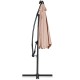 Beige 10 ft solar-powered LED patio offset umbrella, featuring a 360° rotation and weather-resistant fabric.