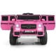 Pink licensed Mercedes-Benz kids ride-on car with opening doors, LED lights, and parental remote control for safe fun.