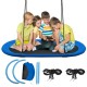 Oval 60-inch blue and black saucer swing with adjustable ropes, perfect for multiple kids to play together outdoors.