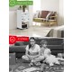 Wooden utility rolling craft storage cart in white with three drawers and shelves, perfect for compact spaces and easy.