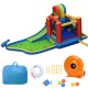Inflatable kid bounce house castle with water slide, trampoline, and climbing wall, made of puncture-resistant PVC.