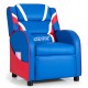 Kids leather recliner chair in blue with adjustable backrest, side pockets, and ergonomic design for comfort.