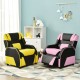 Kids PU leather gaming sofa recliner in pink and black, featuring adjustable backrest and footrest for comfort.