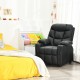 Kids recliner chair in black with cup holders and footrest, designed for comfort and stability in a cozy room setting.