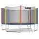 14 feet trampoline with safety enclosure net and ladder, featuring a colorful design for outdoor fun and stability.
