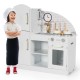 Kids kitchen playset with realistic faucet, stove, and storage, promoting imaginative cooking and organization skills.